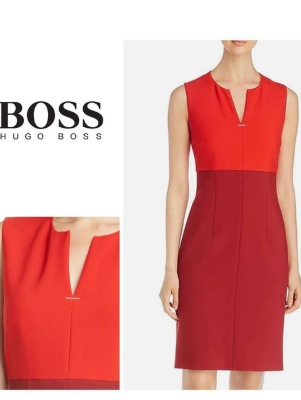 New Hugo Boss Red Two Tone Dress